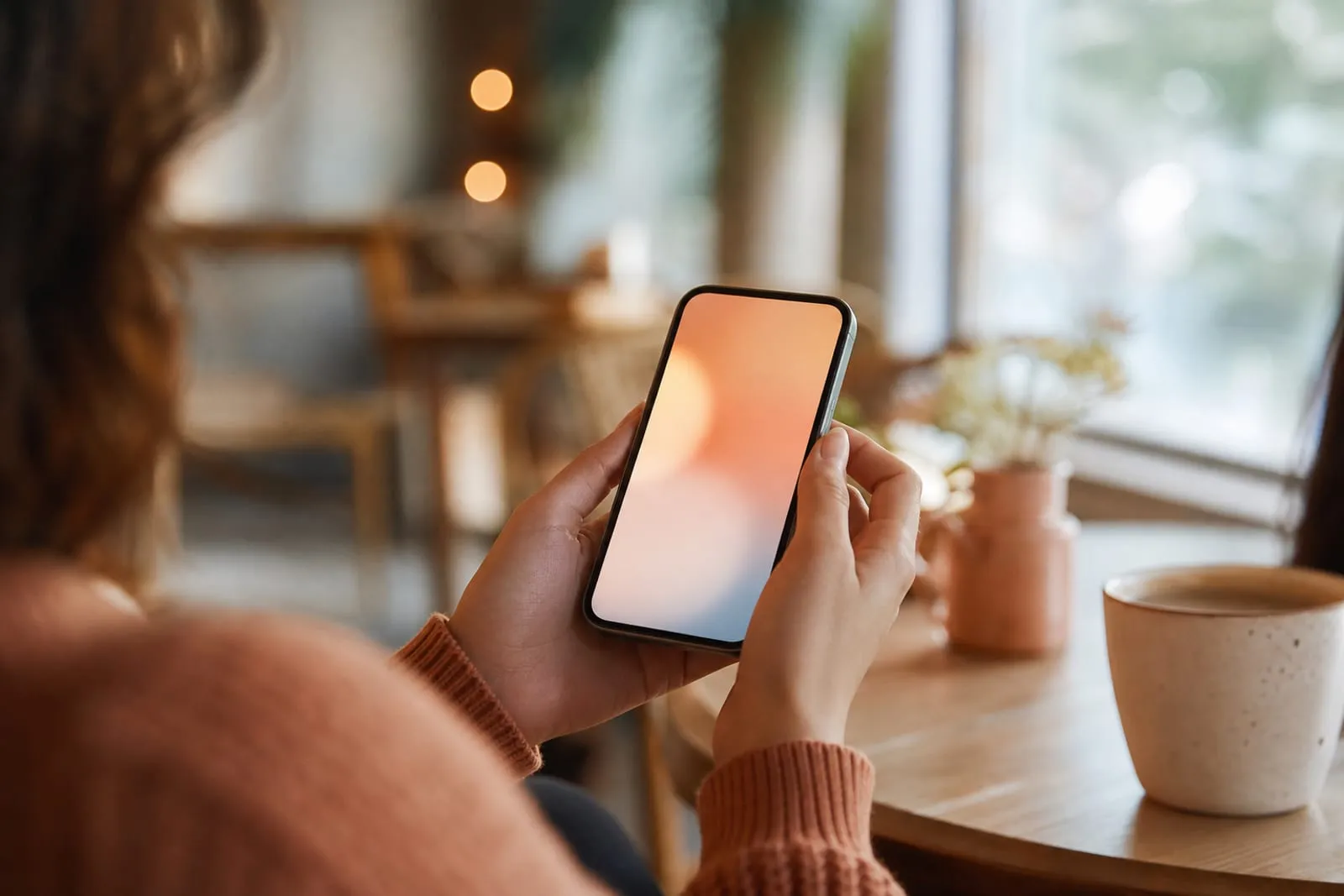 Personne qui lit tranquillement une newsletter sur son téléphone